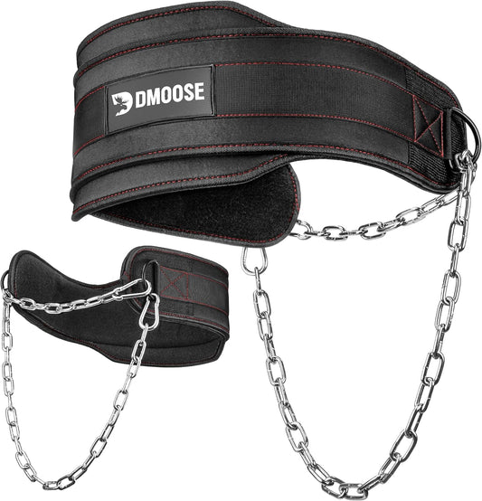 Dmoose Dip Belt for Weightlifting, Weight Belt with Chain for Pullup, Gym Lifting Belt for Powerlifting, Squat, Bodybuilding, Heavy Duty Steel, Workout Belt with Comfortable Neoprene Support